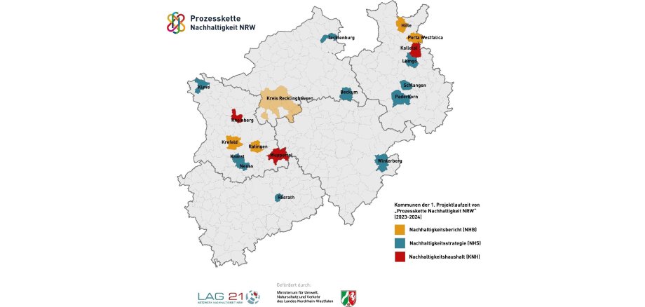 Karte mit den teilnehmenden NRW-Kommunen